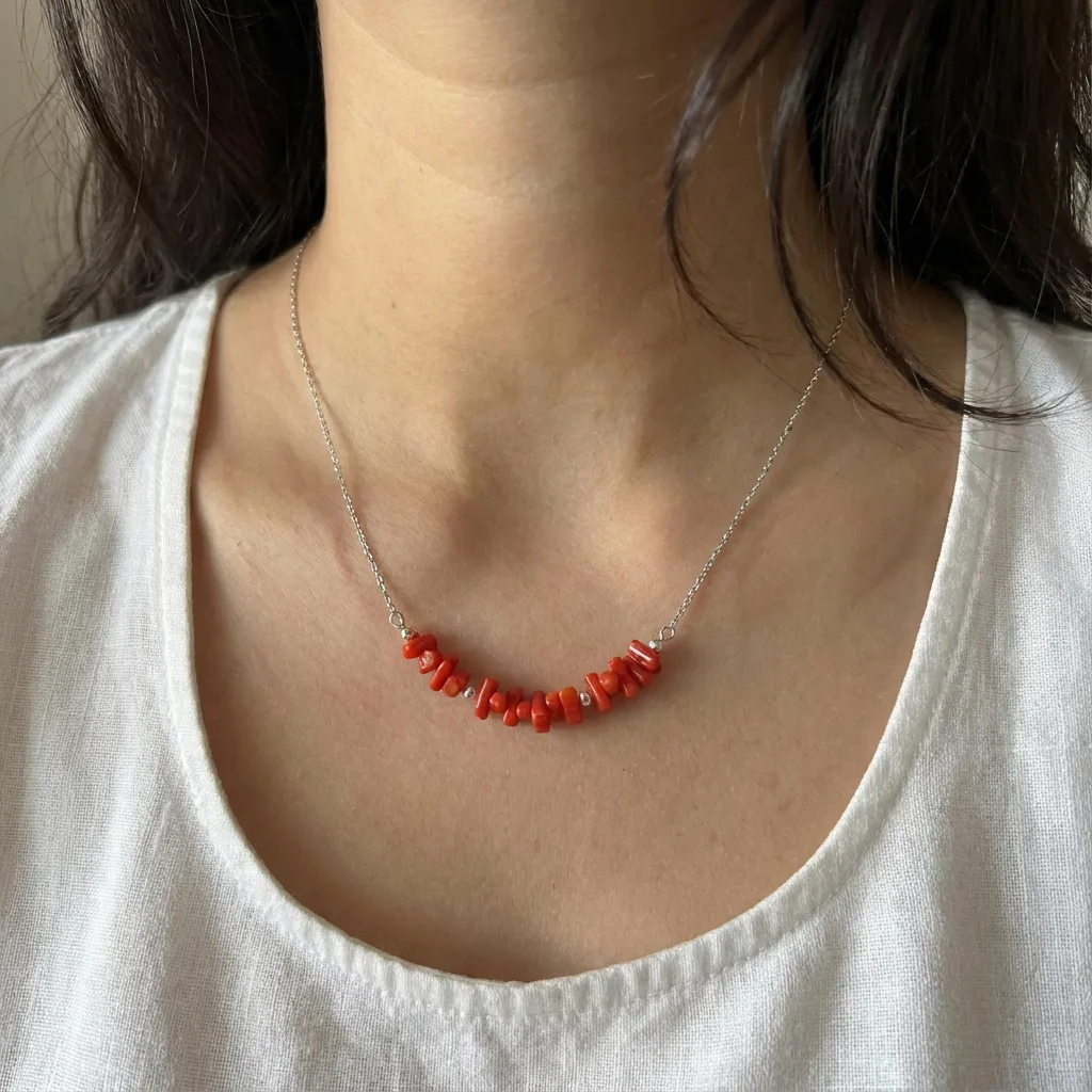 Collier Cinnabar port� - corail rouge naturel AMAYAS