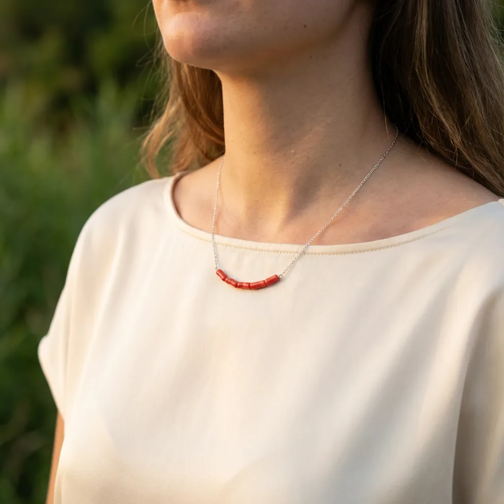 Collier Rubelite port� - bijou corail exclusif AMAYAS