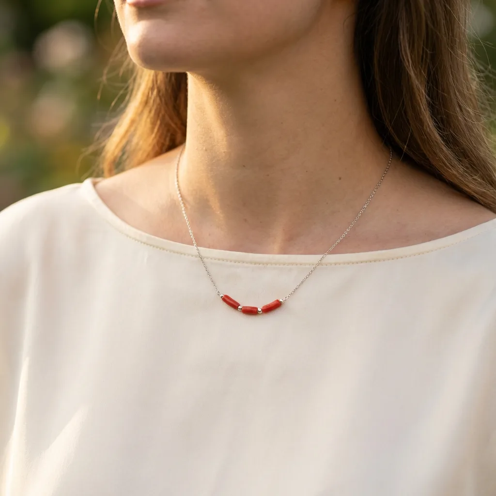 Collier Tamrit port� - bijou amazigh corail AMAYAS