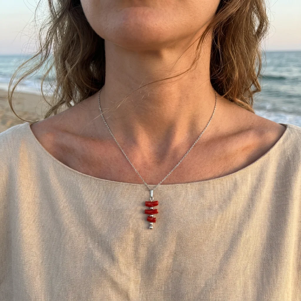 Collier Vermilion port� - bestseller corail rouge AMAYAS