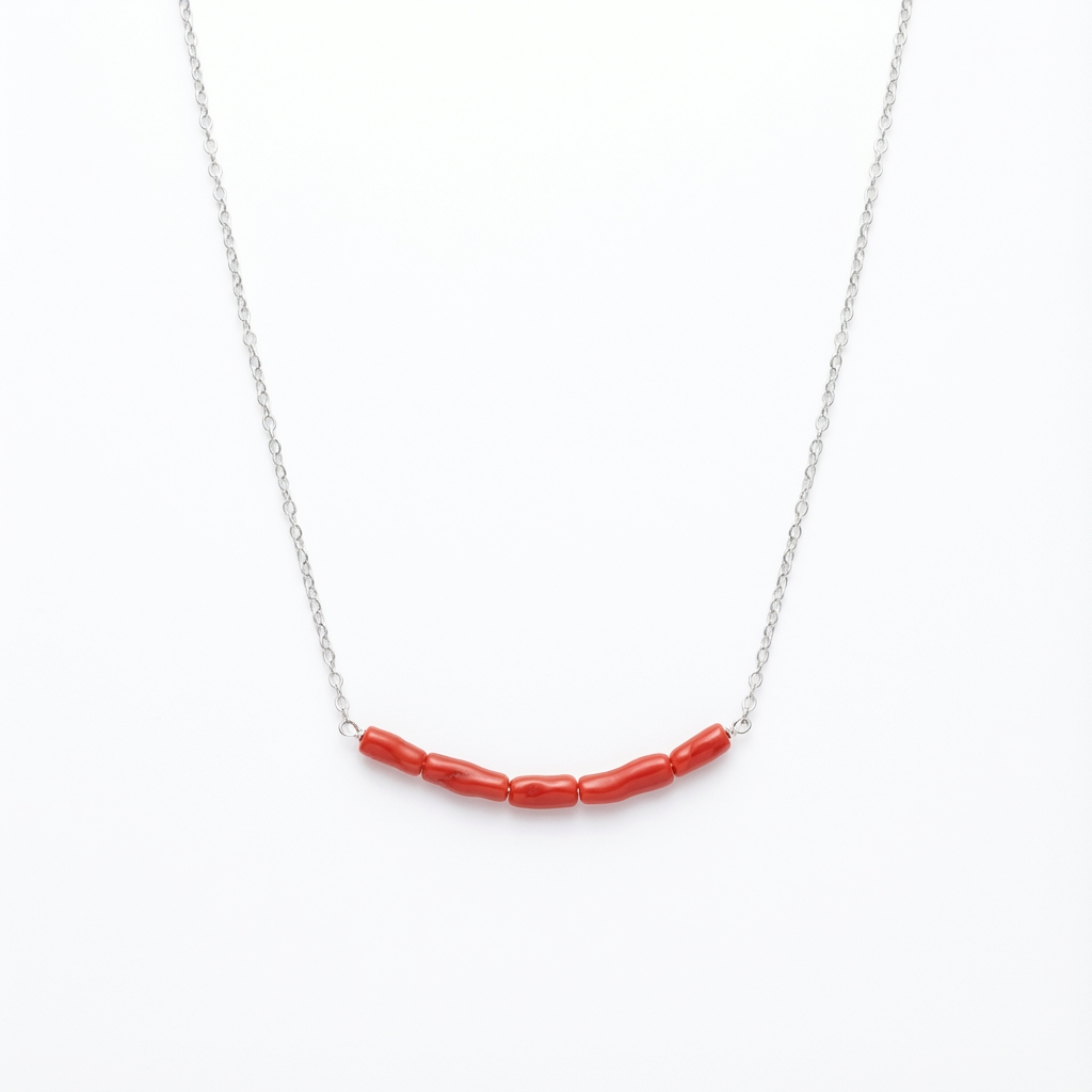 Collier Rubelite — corail naturel argent 925